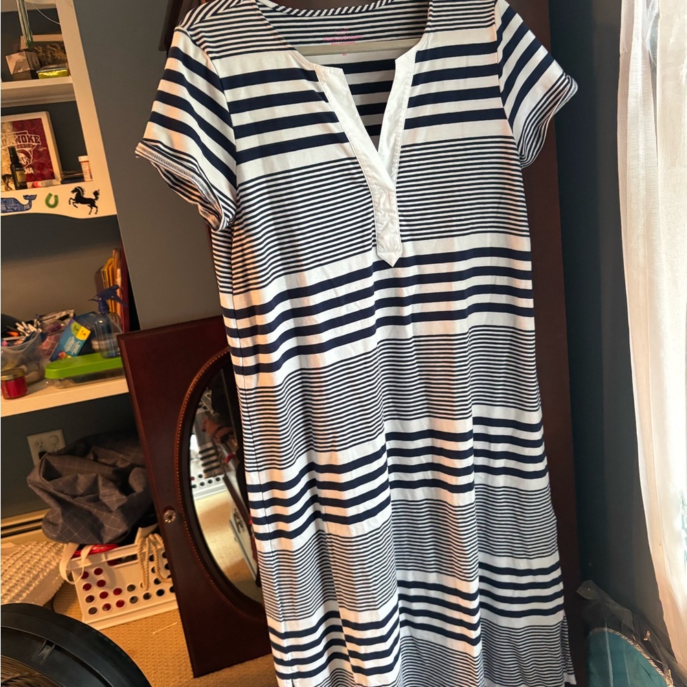 Vineyard Vines Navy and White Striped Midi Dress